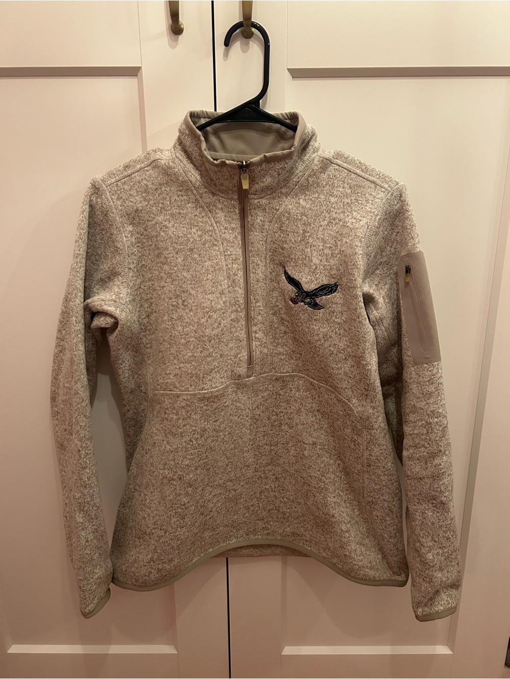 Philadelphia Eagles Antigua Heathered Cream Quarter-Zip Pullover